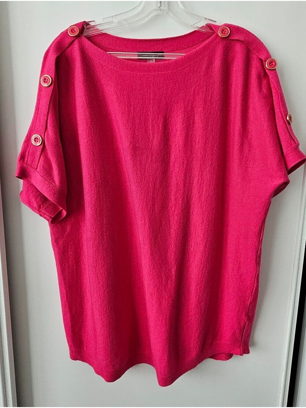 Cable & Gauge Fushia Boat Neck Short Sleeve Sweater Size XL